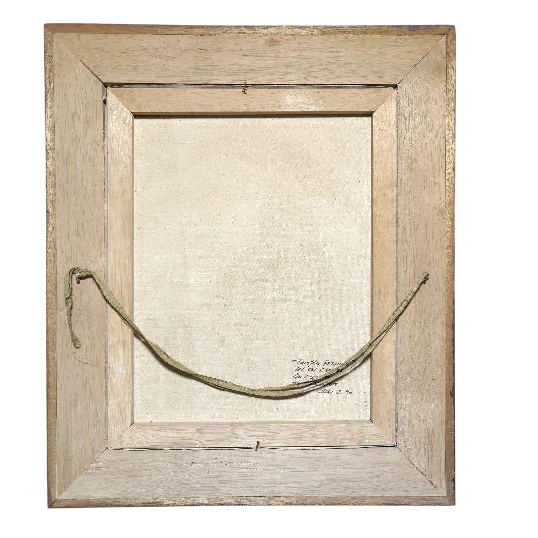 油彩 キャンバス 彫刻額縁 寺院の祭りバリ島