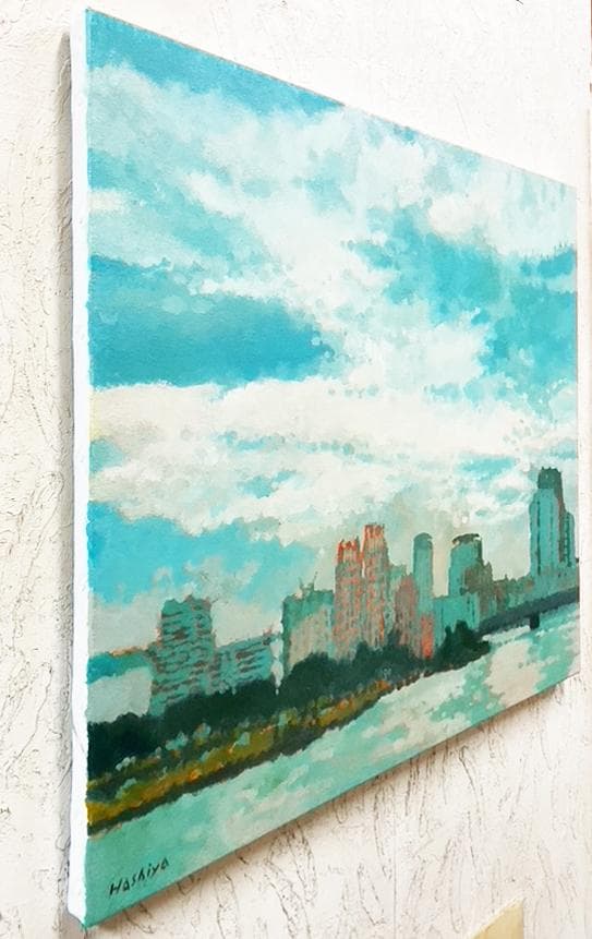 絵画 663 油絵/風景/東京/街角/隅田川/空/F15号