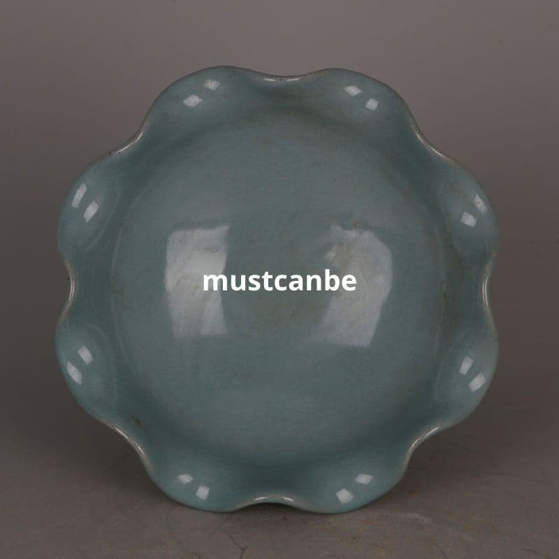 宋汝窯天青釉三係高足果皿 景徳鎮 陶磁器 装飾品 現代工芸品 美術品 置物