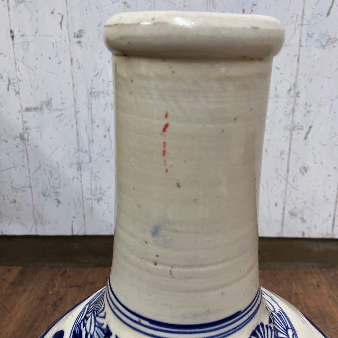 C-5 昭和レトロ 特大 染付 山水画 飾り壺 花瓶 骨董 古美術 インテリア