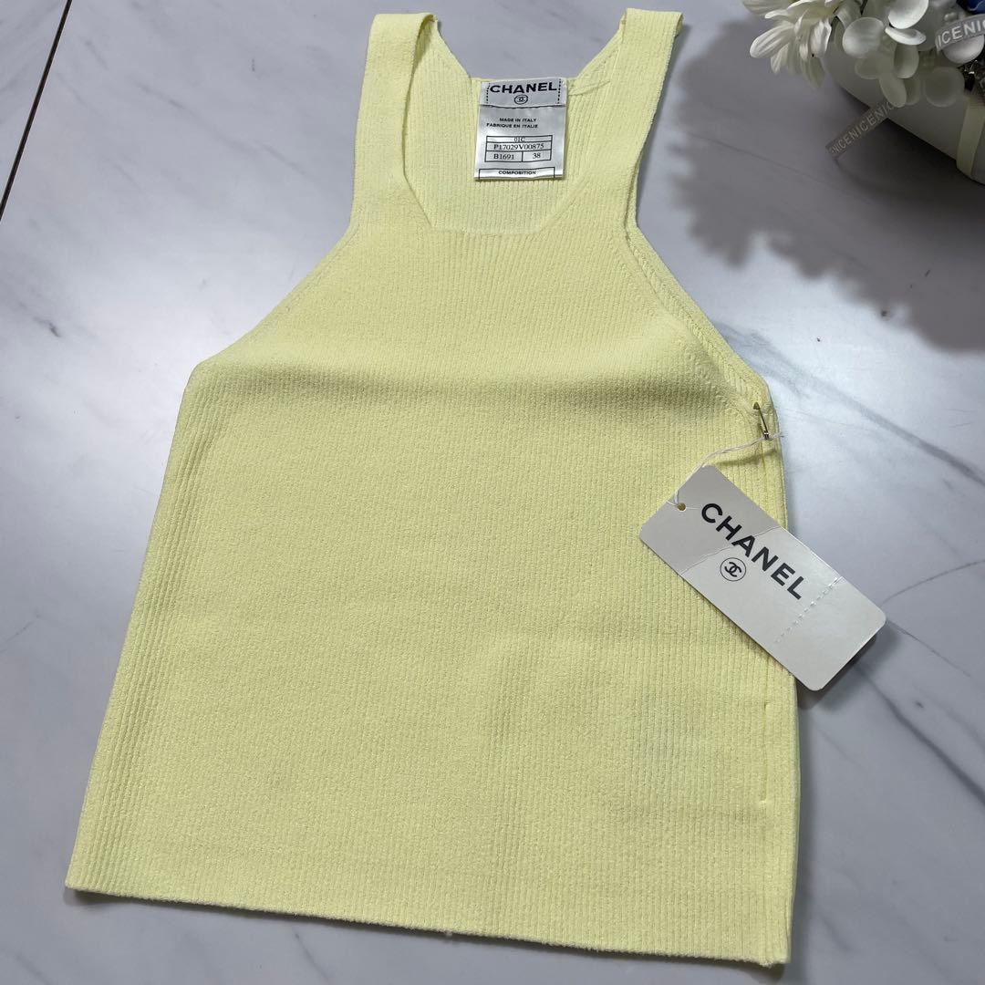 新品 CHANEL 01C タンクトップ レーヨン イエロー 38
