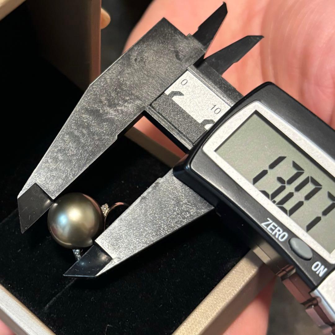 PT900 黒蝶真珠 リング 約13mm ダイヤ0.07ct プラチナ 南洋真珠