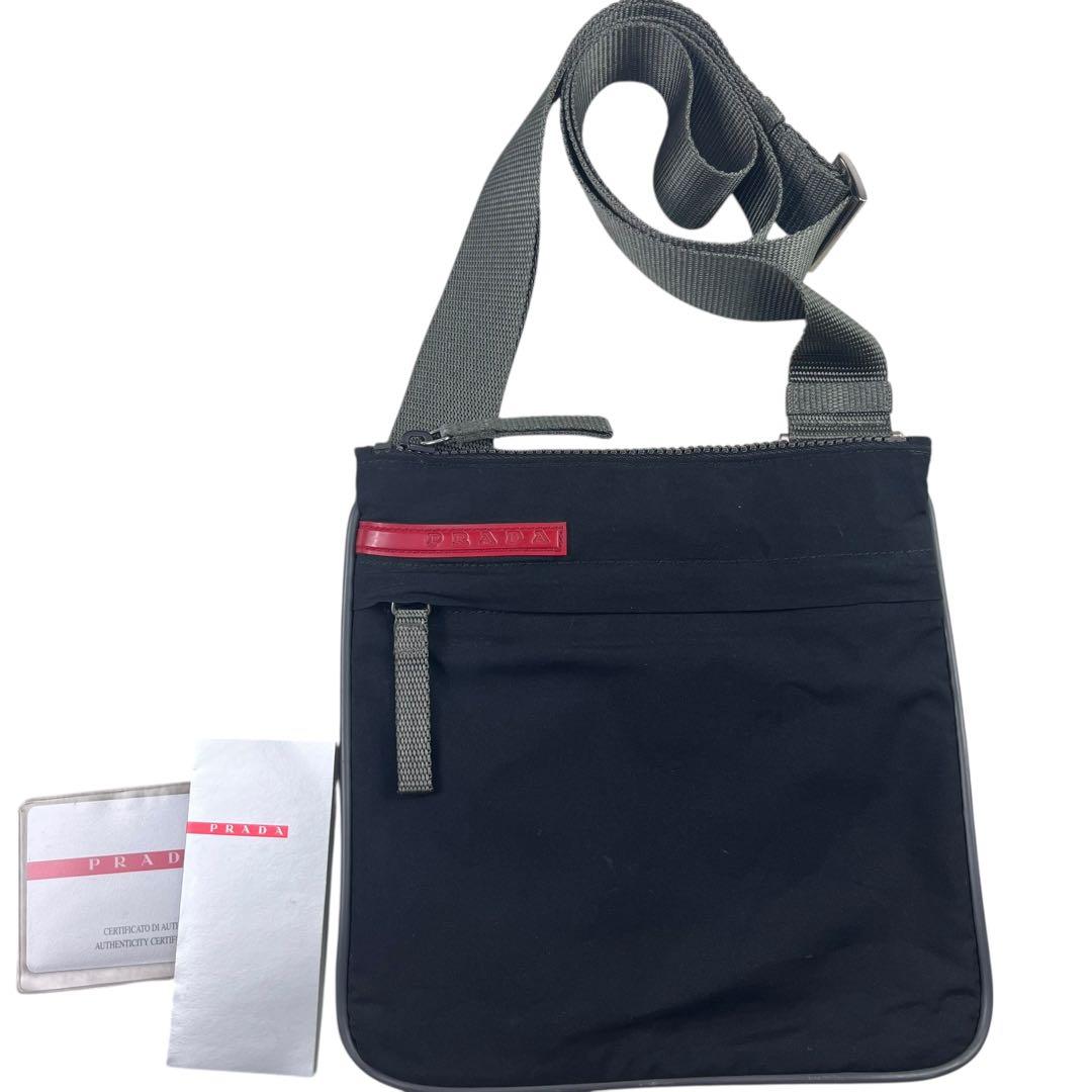 美品 プラダ スポーツ サコッシュ ショルダーバッグ ブラック 斜め掛け ロゴ