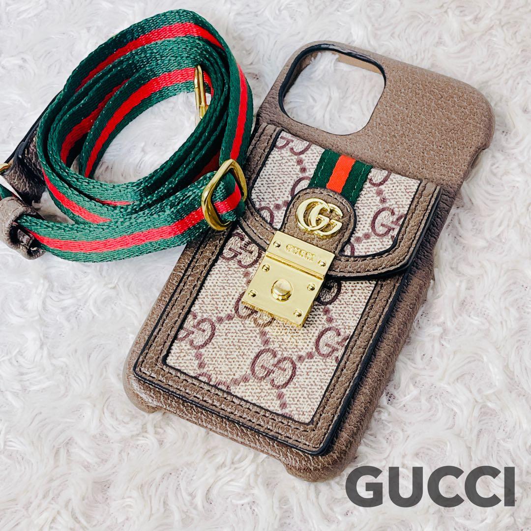 【美品】GUCCI iPhone14 GGキャンバス シェリーライン グッチ