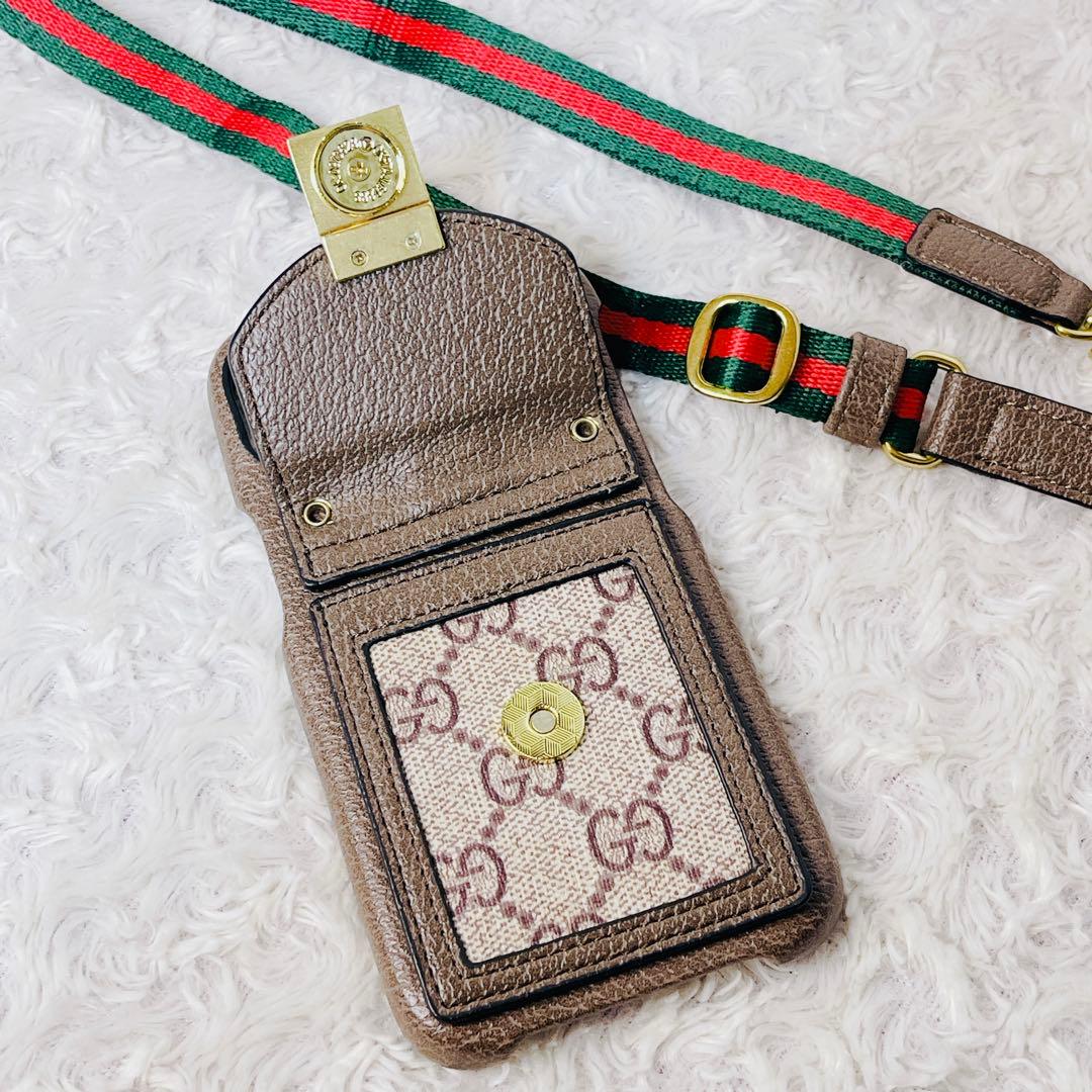 【美品】GUCCI iPhone14 GGキャンバス シェリーライン グッチ