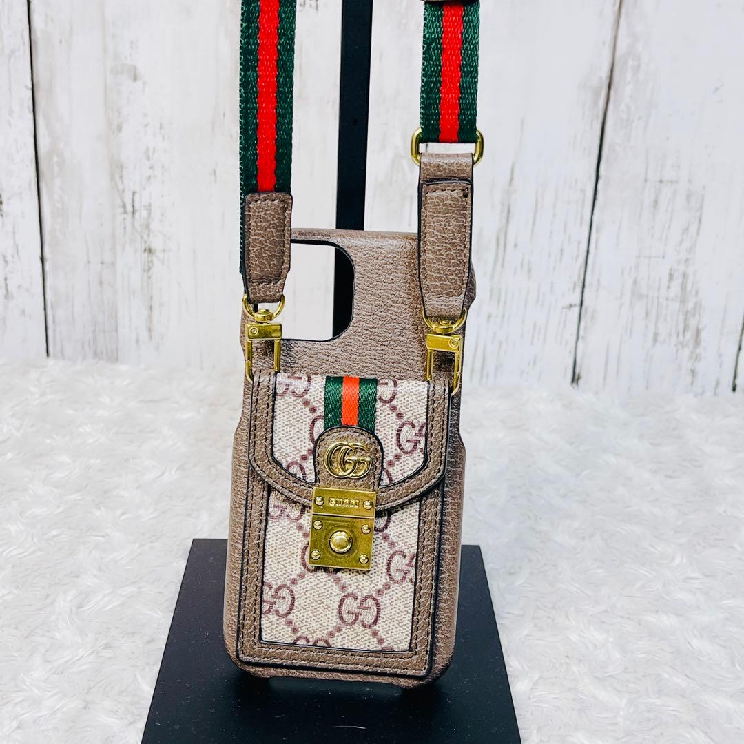 【美品】GUCCI iPhone14 GGキャンバス シェリーライン グッチ