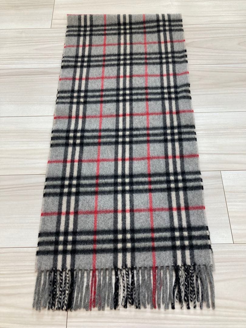 Burberry チェック柄マフラー グレー カシミヤ