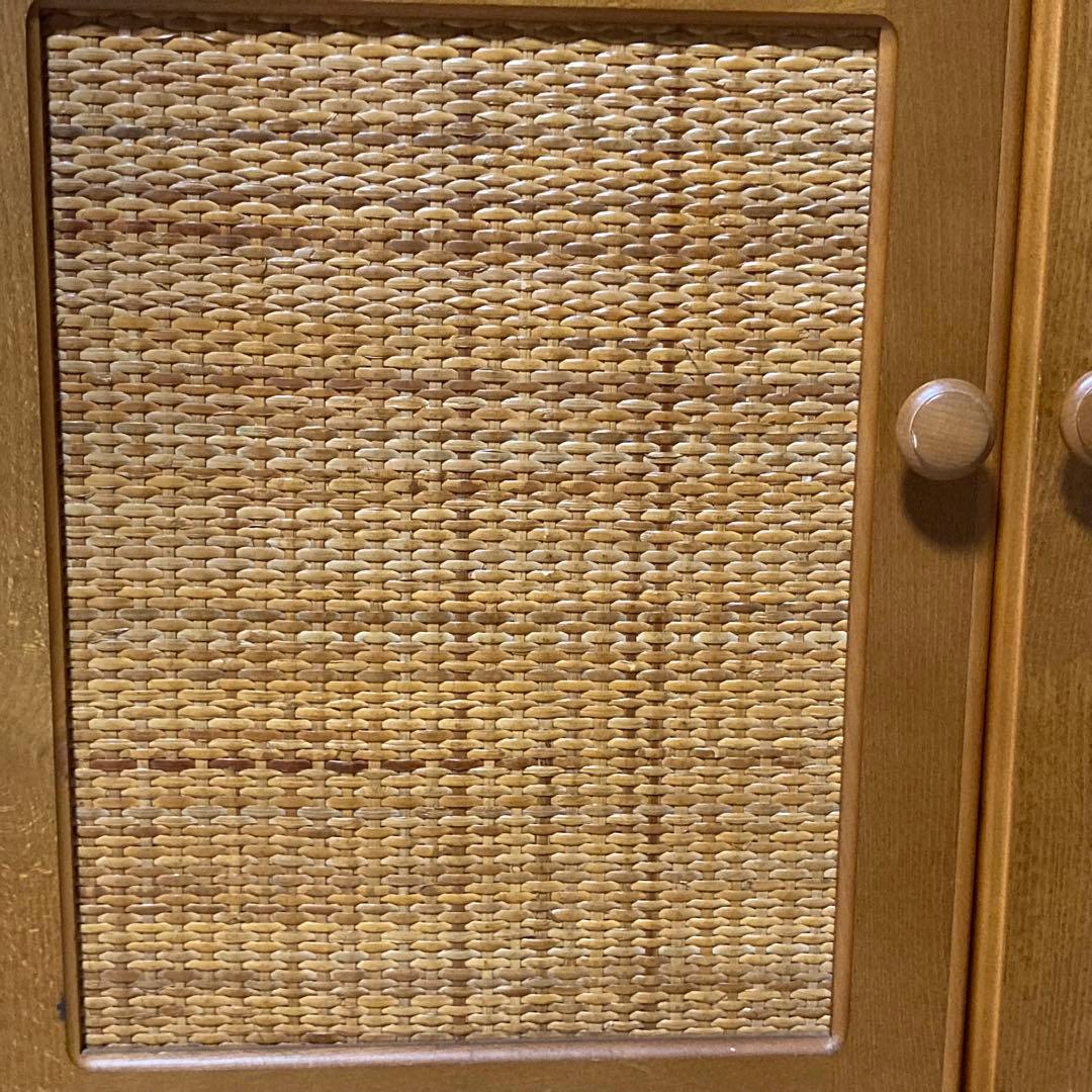 美品　オールドカリモク　ラタン　電話台　FAX台　キャビネット