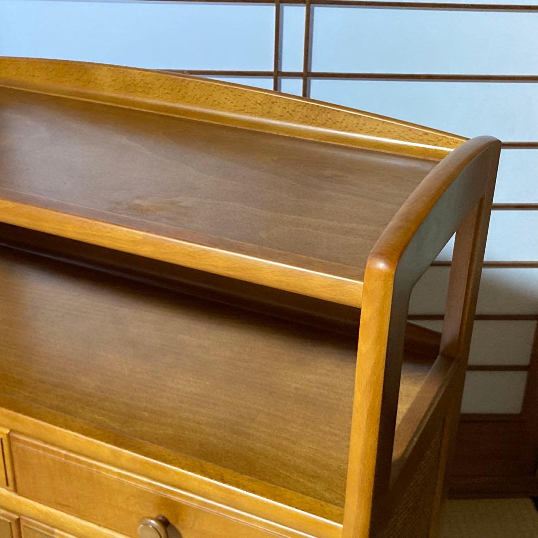 美品　オールドカリモク　ラタン　電話台　FAX台　キャビネット