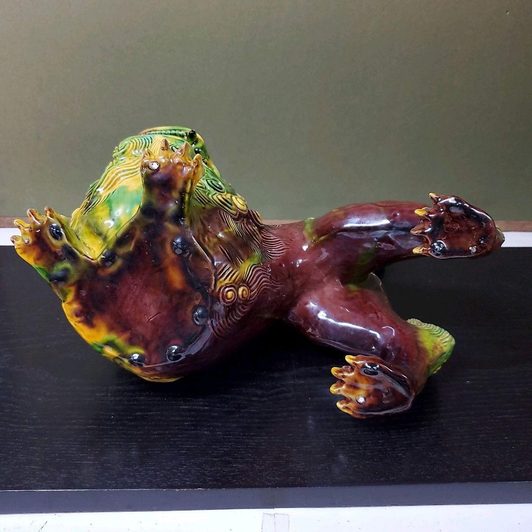 （612）✿特価★十三代横石嘉助★長崎三彩★唐獅子置物★破魔オマケ付き★