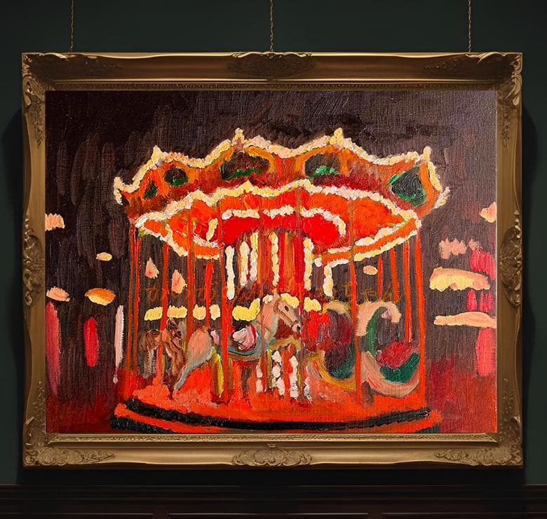 32×41㎝「夜のメリーゴーランド」油彩画・原画・F6