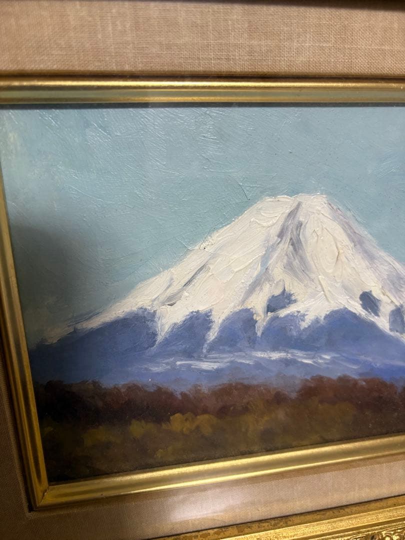 小渓住久　油彩画「富士快晴 忍野にて」真作　額付き