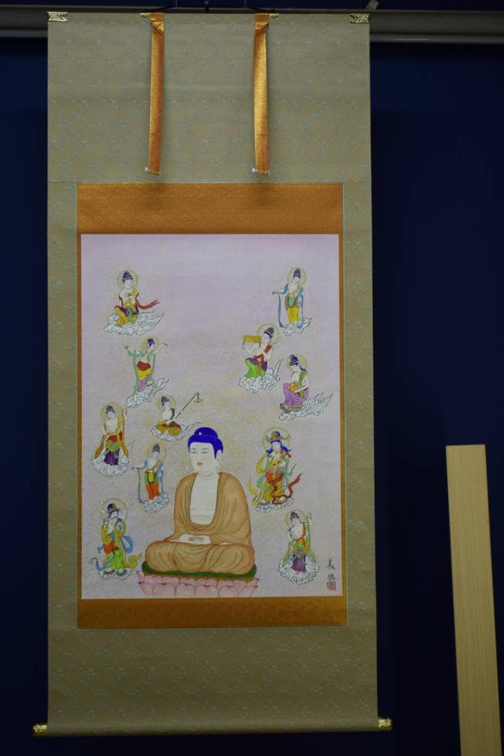 真作/鍋島義勝/浄土/釈迦像図/金泥/桐共箱付/布袋屋掛軸HG-336