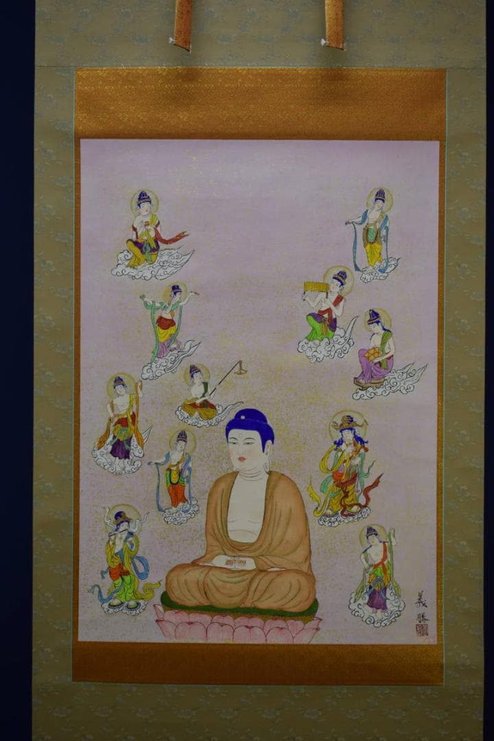 真作/鍋島義勝/浄土/釈迦像図/金泥/桐共箱付/布袋屋掛軸HG-336