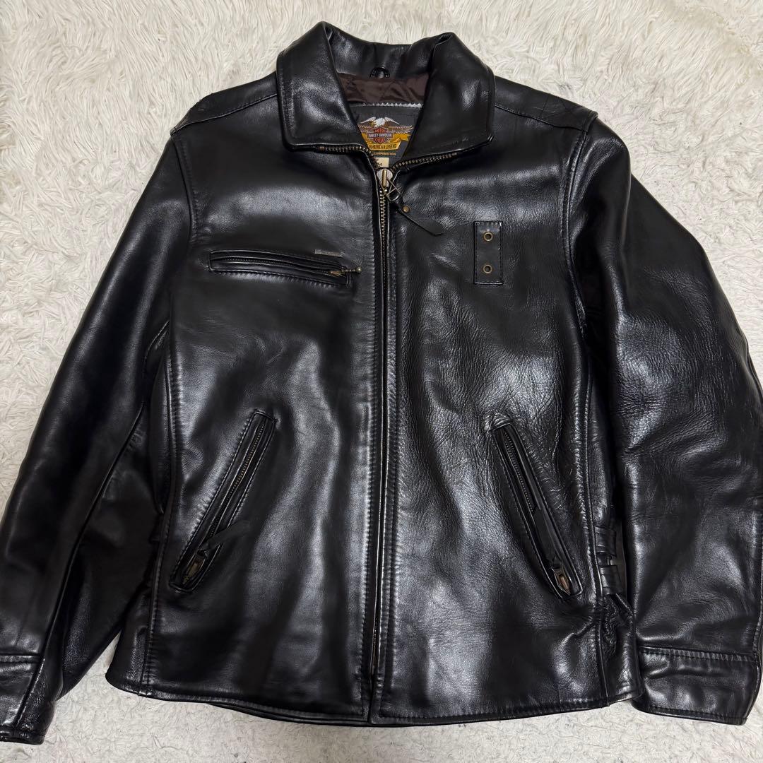 希少美品　ハーレーダビッドソン　シングルライダースジャケット　ホースハイド　黒