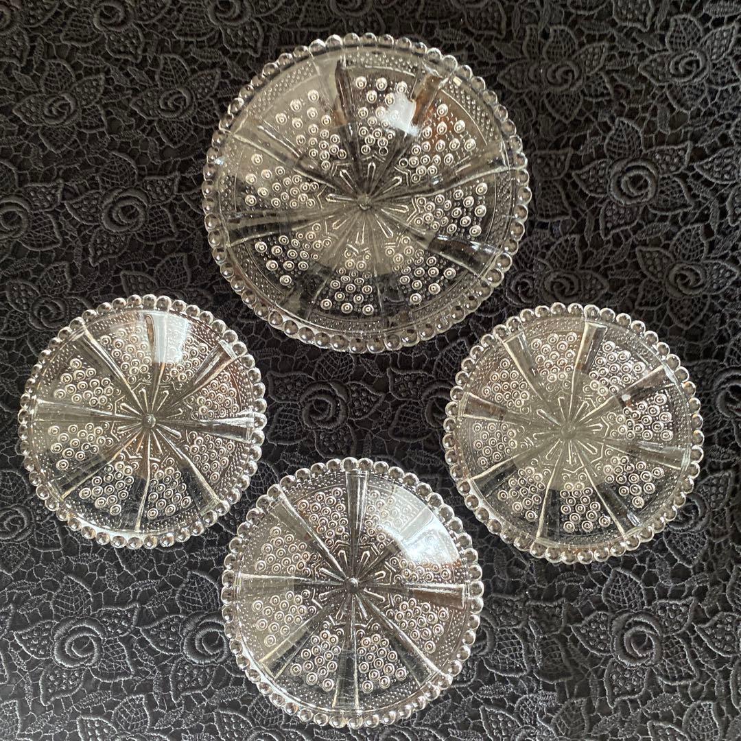 大正ガラス　昭和レトロ　プレスガラス　ウランガラス　戦前　縦筋文　レトロガラス