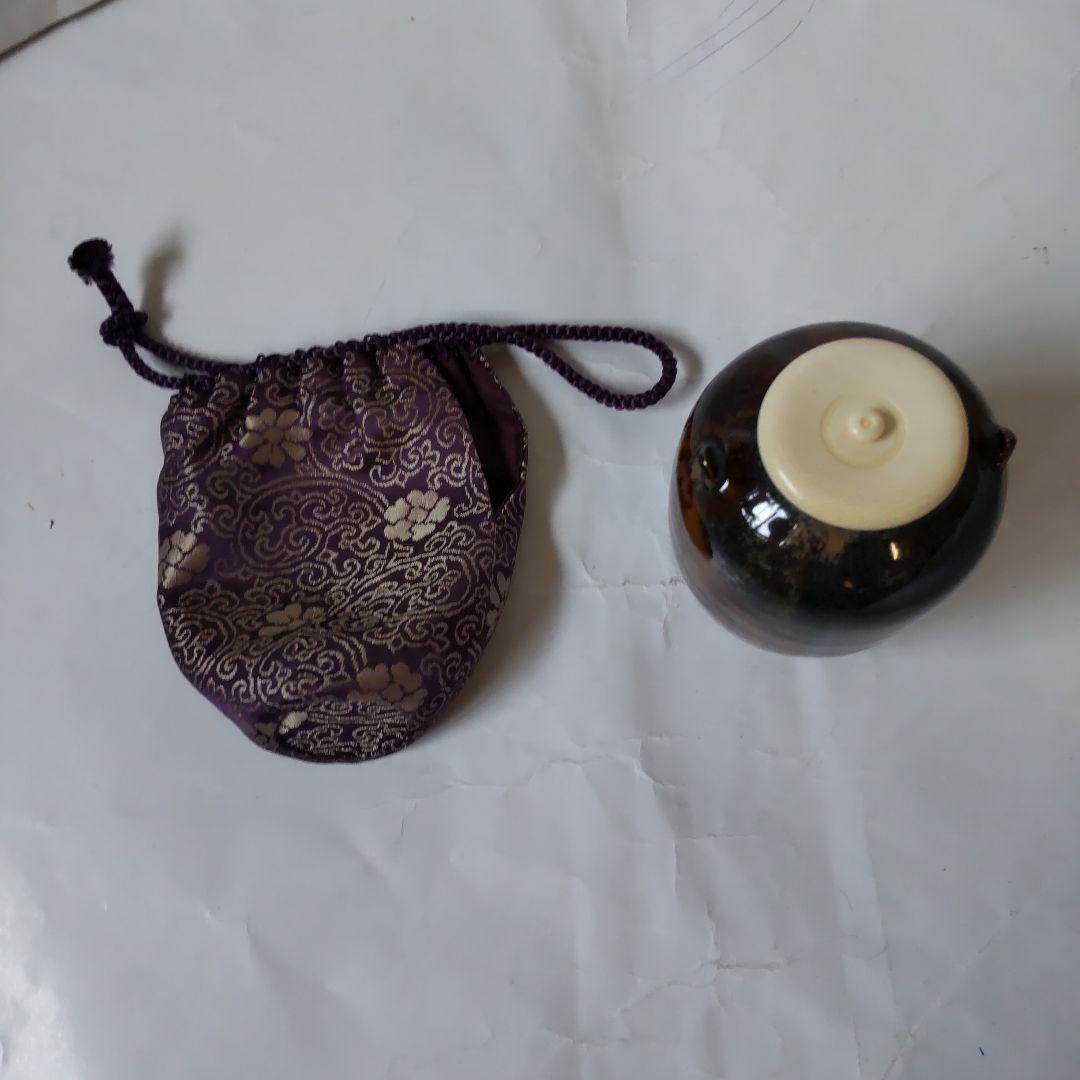 高取焼 亀井楽山 作 耳付茶入 仕覆 定家緞子 茶道具 共箱 茶入 新品 未使用