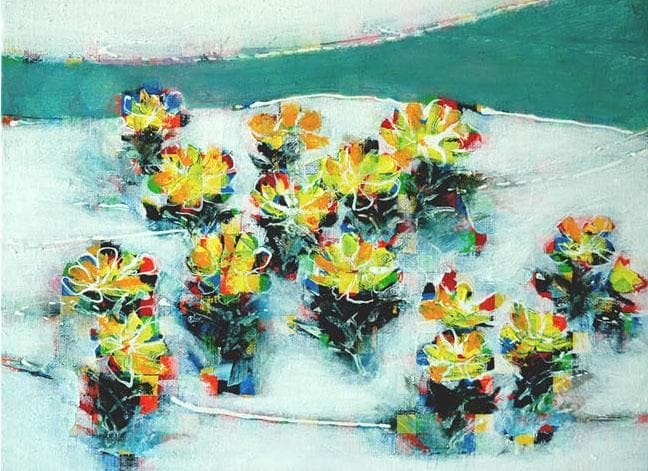 油絵 菅家令子 絵 絵画 インテリア F4-091416 花 福寿草