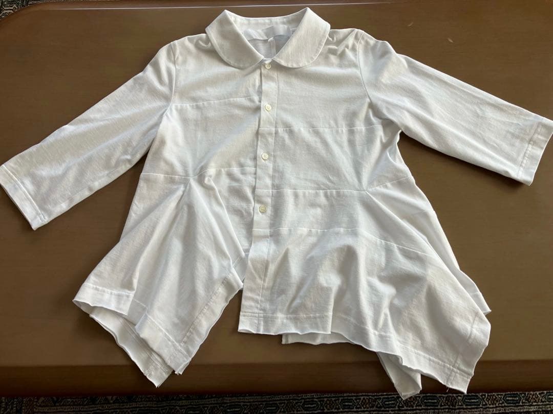 TAO ホワイト 7分袖 ポロシャツ裾変形デザイン