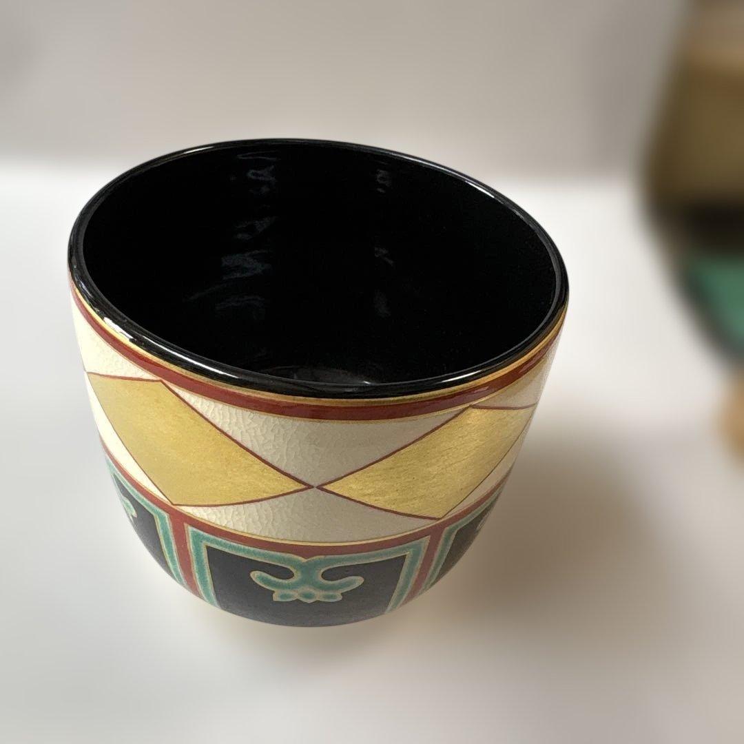 京焼　御室窯　金菱筒茶碗　未使用品
