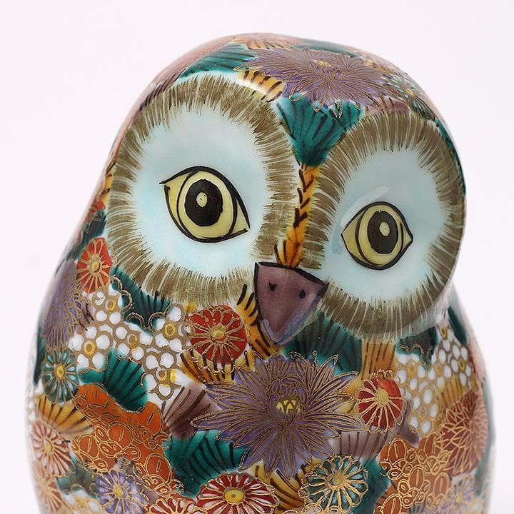 九谷焼 フクロウの置物 陶三九谷落款 高さ17cm 伝統工芸 縁起物　中古美品