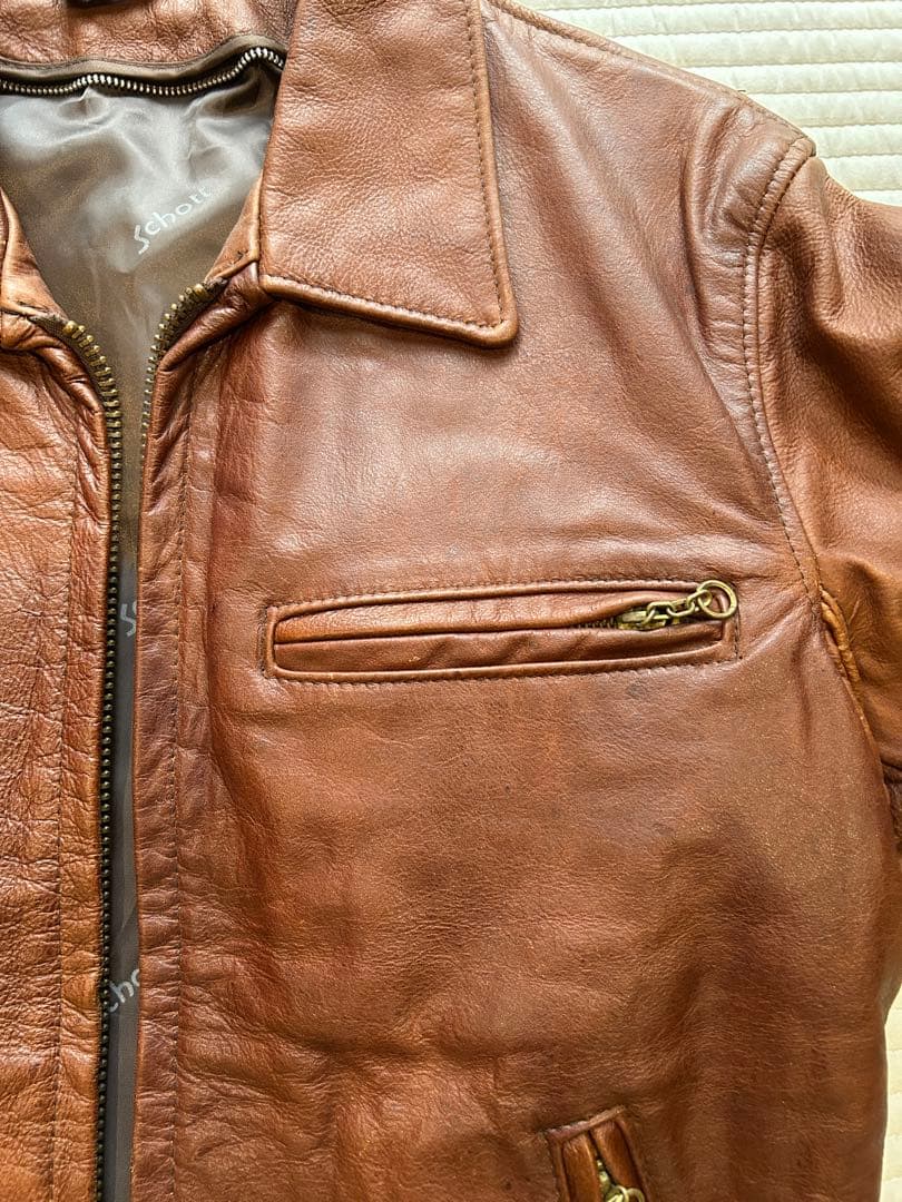 Schott ブラウンレザー シングルライダースジャケット