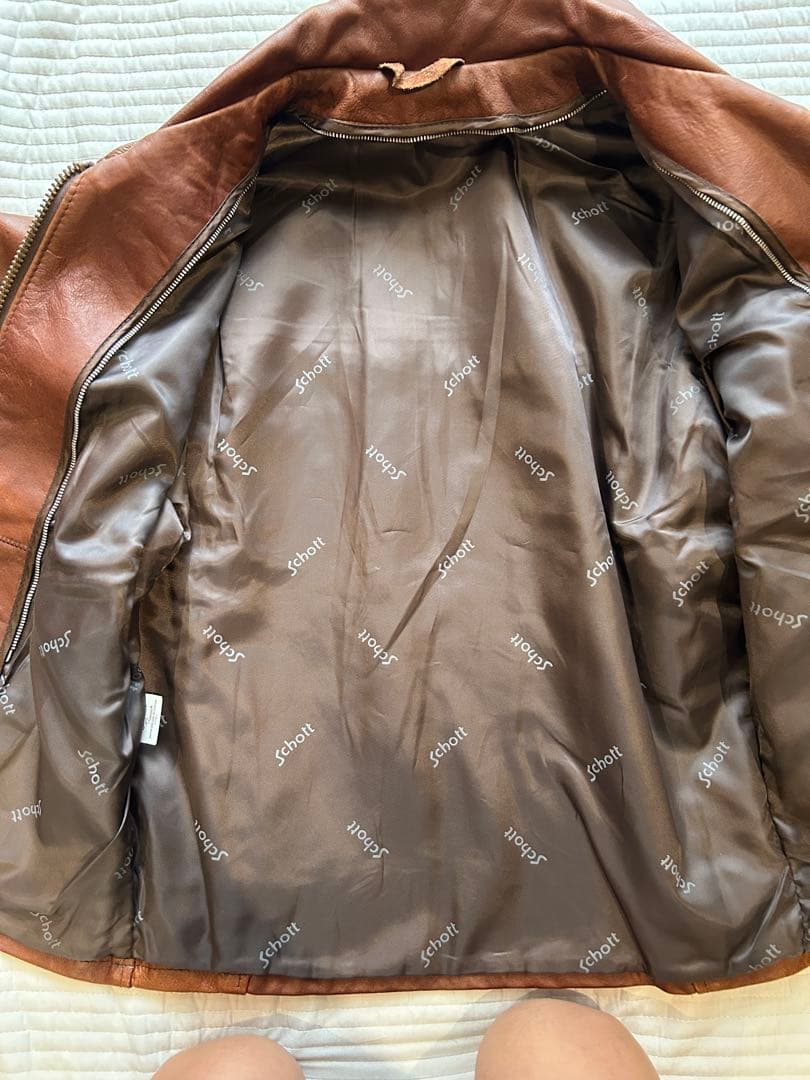 Schott ブラウンレザー シングルライダースジャケット