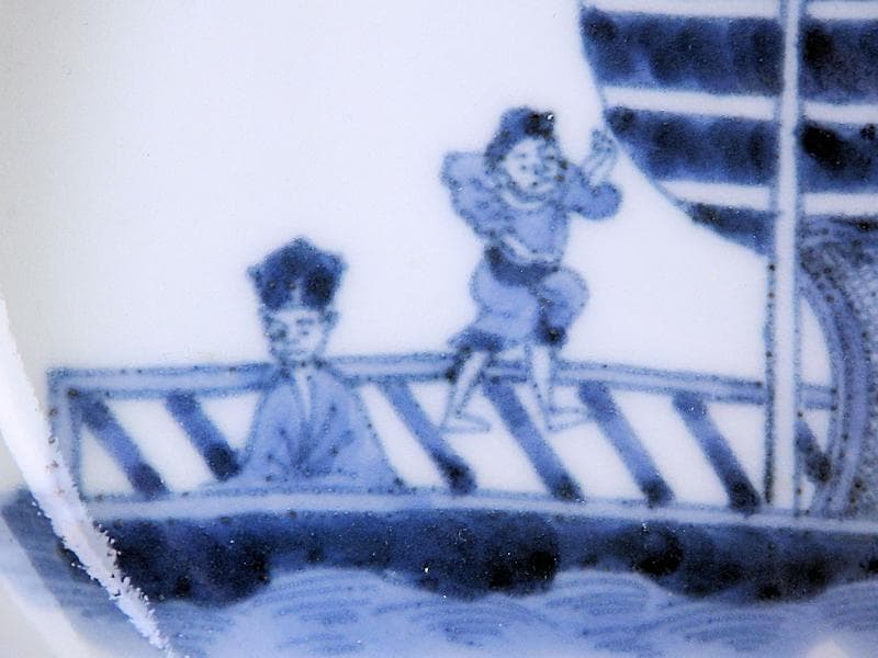 古伊万里　染付　船頭に帆掛け船の図　膾皿　5寸皿　B188AS-CUm