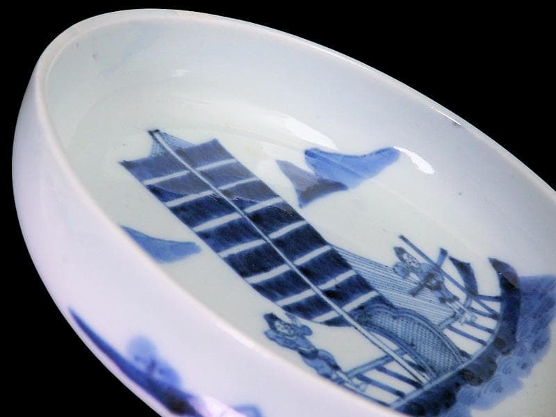 古伊万里　染付　船頭に帆掛け船の図　膾皿　5寸皿　B188AS-CUm