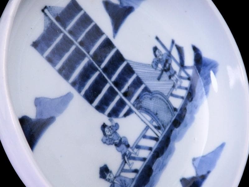 古伊万里　染付　船頭に帆掛け船の図　膾皿　5寸皿　B188AS-CUm