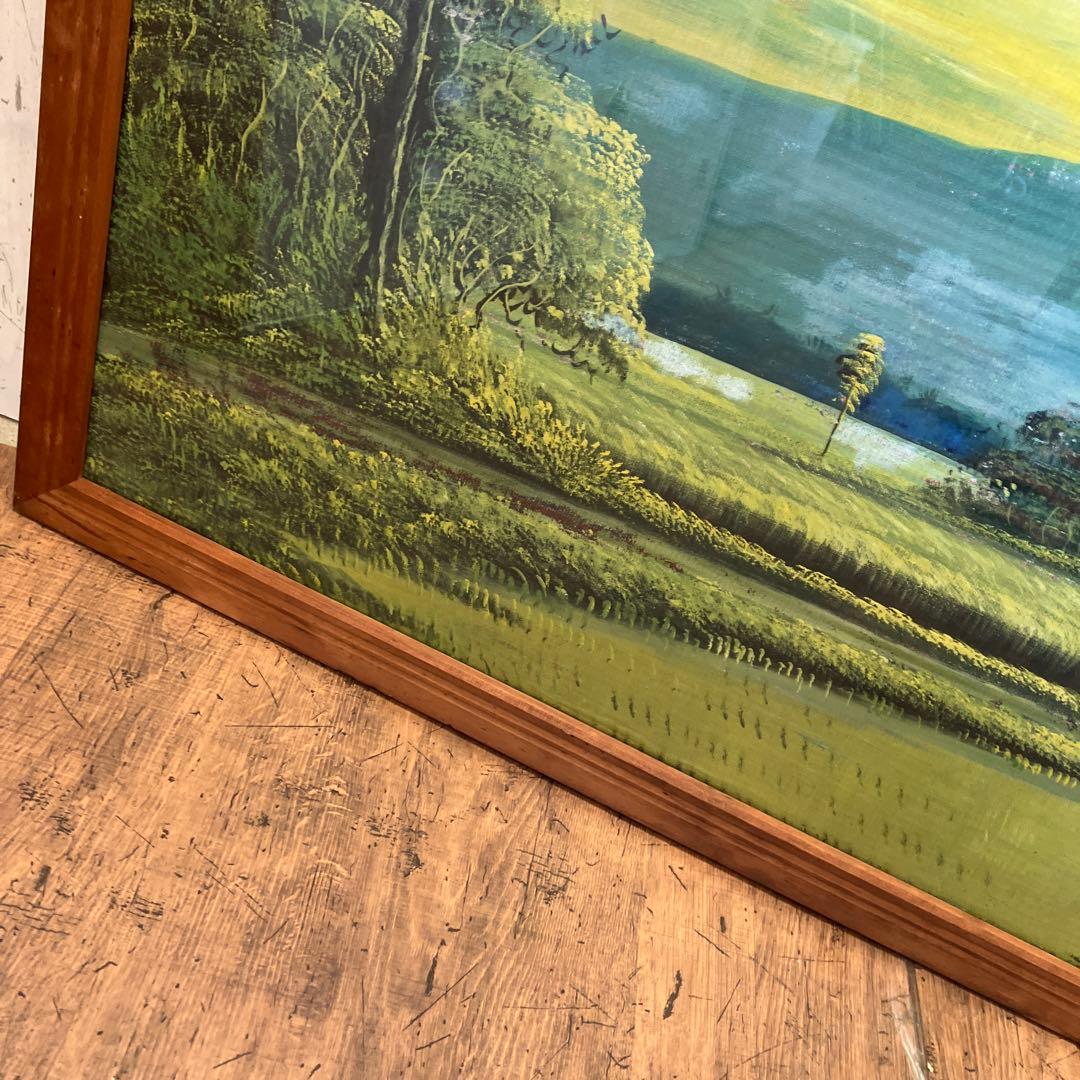 超大型 バリ島 山脈 川 風景画 油彩画 油絵 木製額縁 額装 絵画 壁掛け