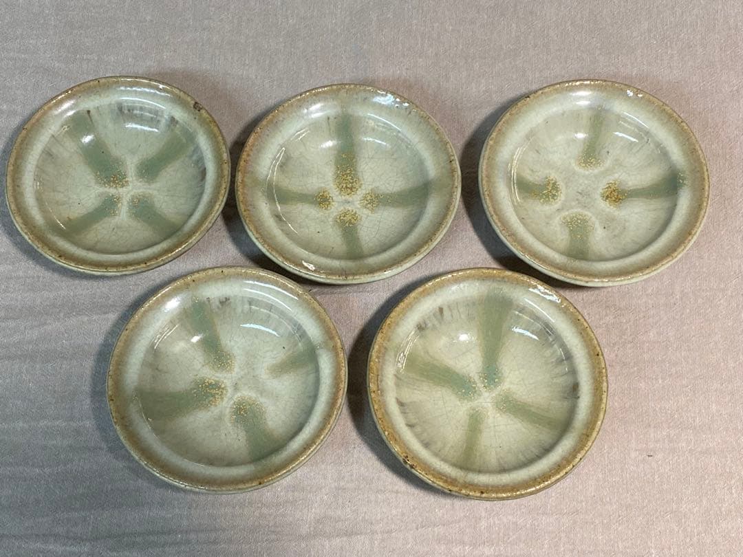 武内晴二郎作　糠白釉緑流小皿五枚組