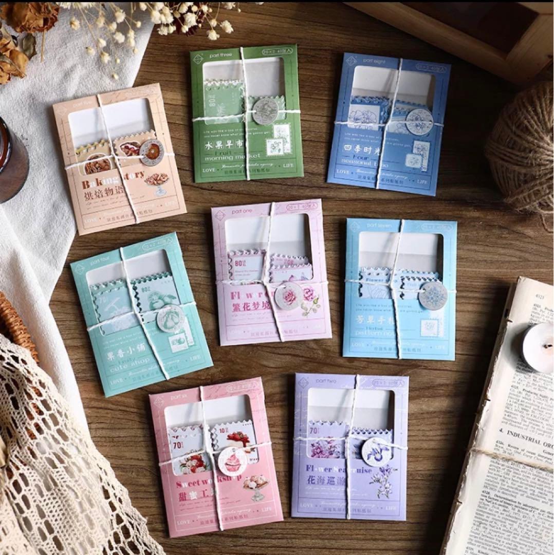 816❤︎海外　紙モノ　切手風ステッカー　ナチュラル　B  40枚入り