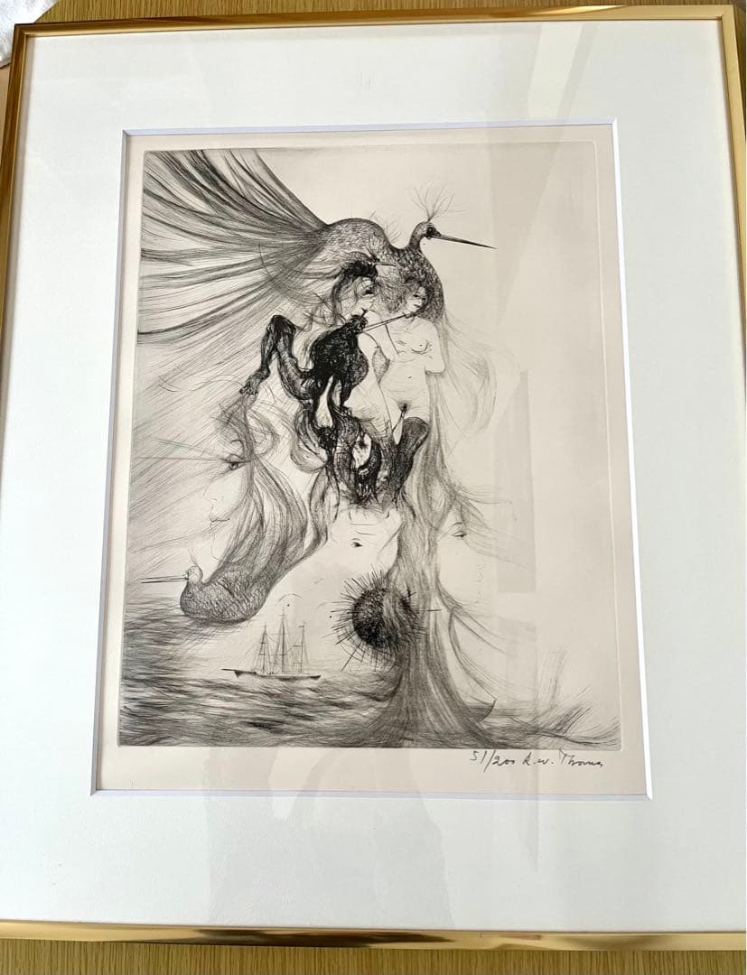 ウィリアムトーマス「鳥と女」銅板画