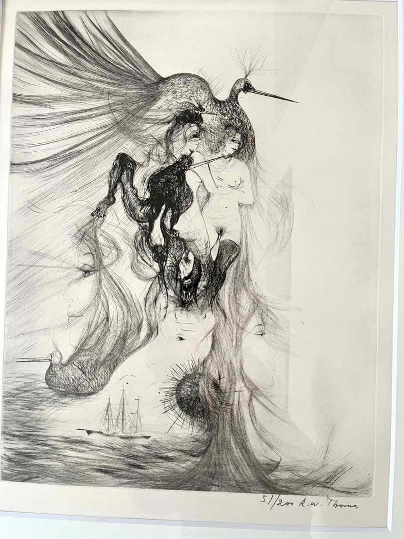 ウィリアムトーマス「鳥と女」銅板画