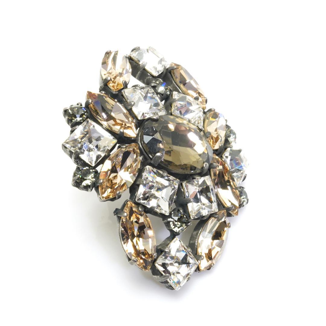 フォクシー ビジュー ピンブローチ FOXEY ブラウン オレンジ クリア