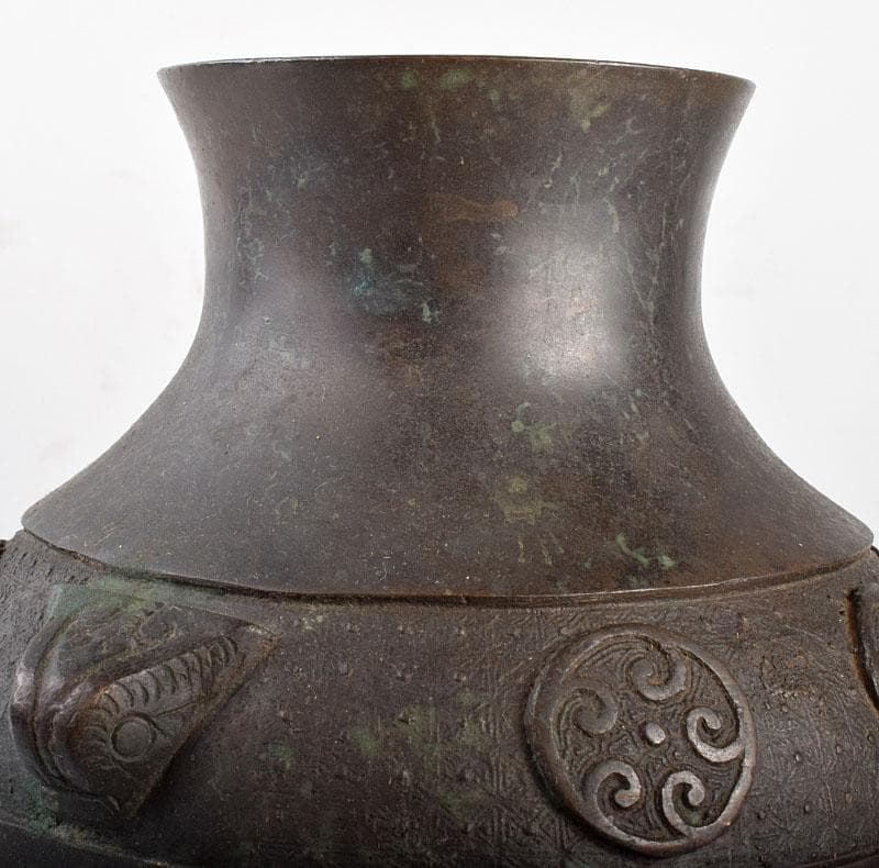 中国　古銅　双耳瓶　時代箱付　M　3829B