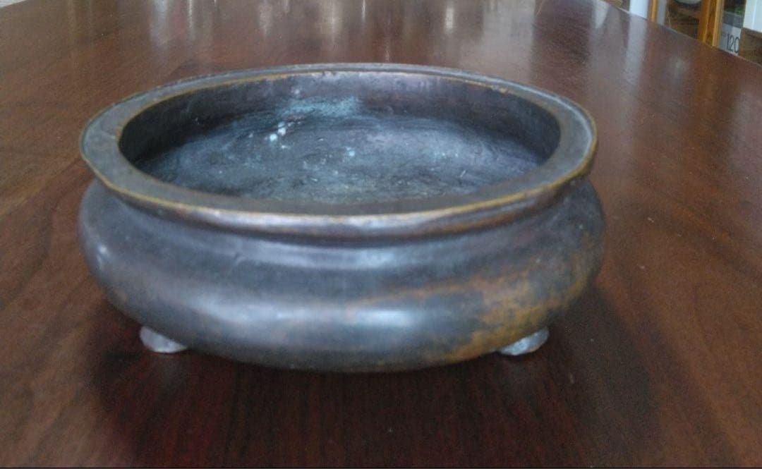 中国骨董品「家藏珍寳」3足炉　アンティーク