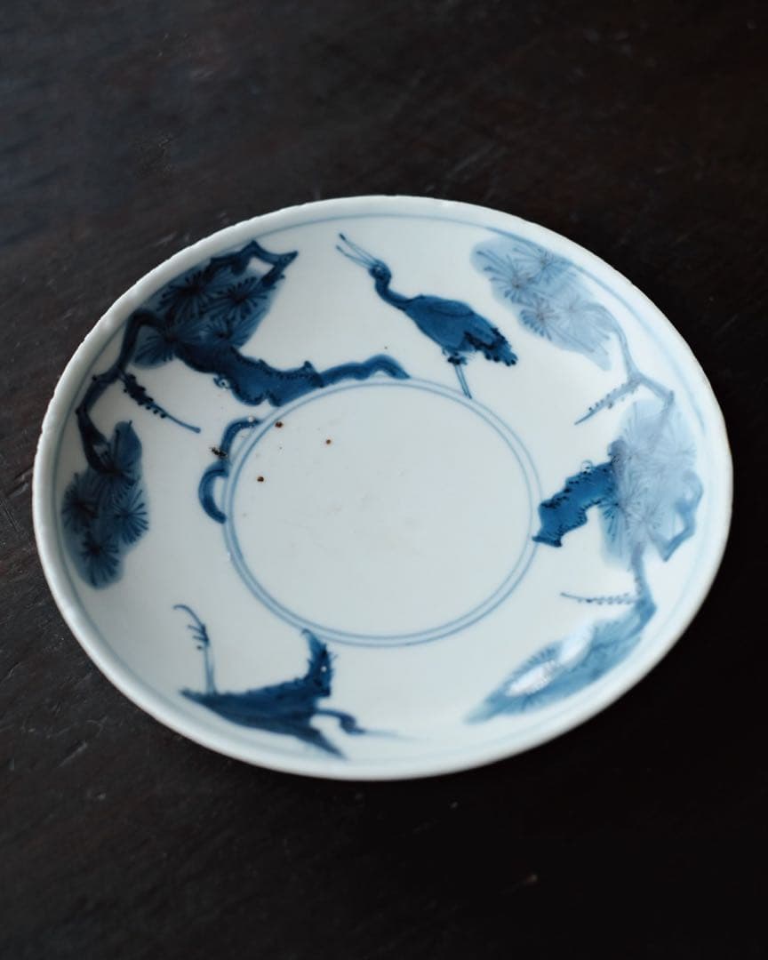 景徳鎮　古染付　松鶴絵　(明末〜清初) 古美術品　骨董品　中国