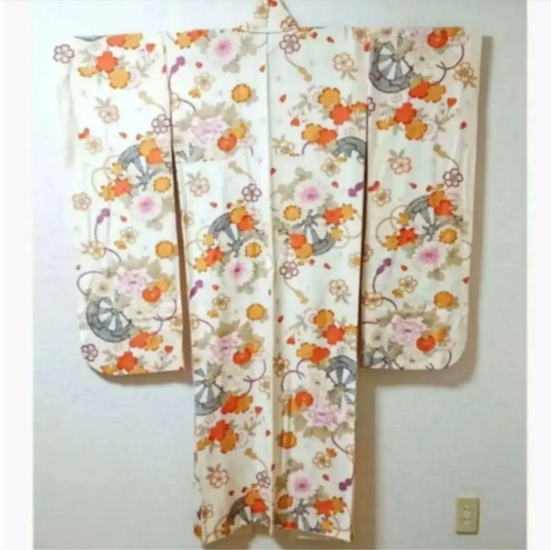 【2回着用】振袖◆8点セット◆成人式◆卒業式など クリーム色 花柄