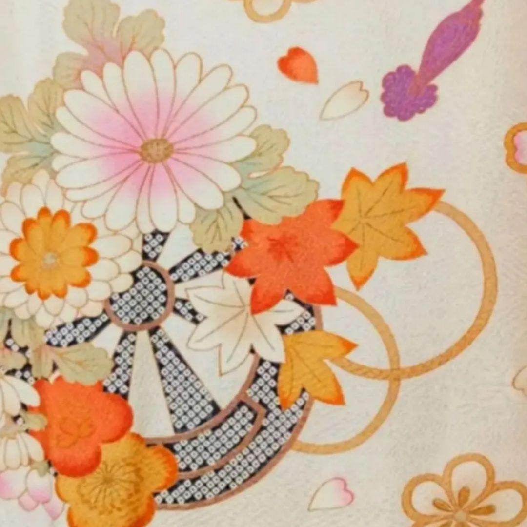 【2回着用】振袖◆8点セット◆成人式◆卒業式など クリーム色 花柄