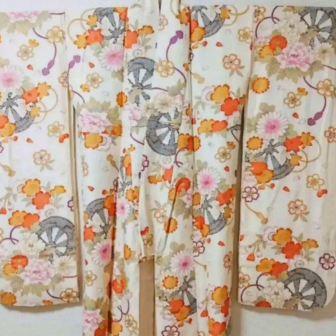 【2回着用】振袖◆8点セット◆成人式◆卒業式など クリーム色 花柄