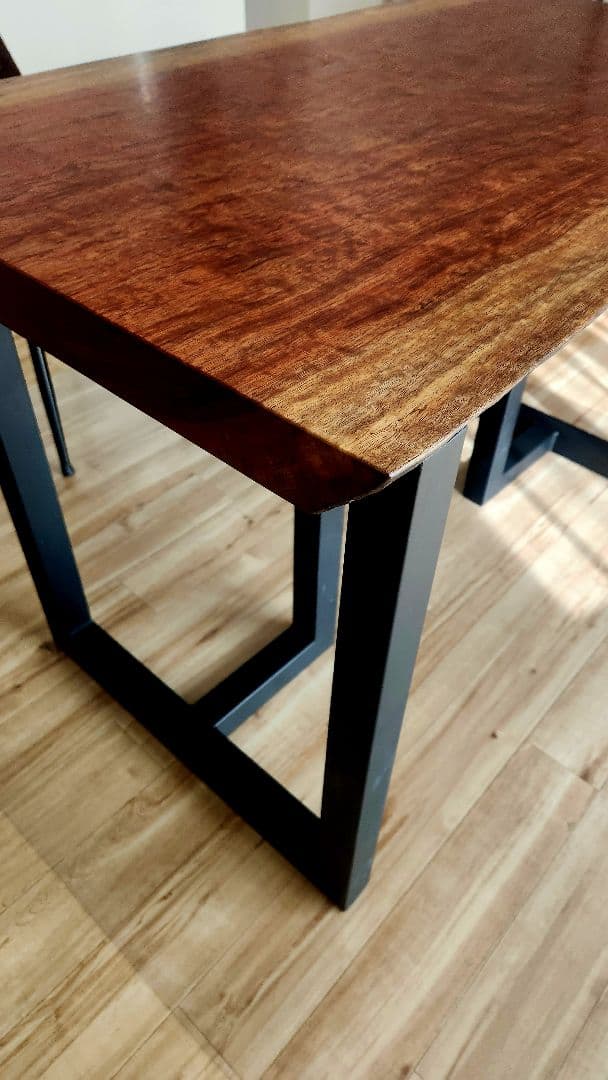★アポロ★アトリエモクバ　 ブビンガ(玉杢入り)1枚板ダイニングテーブル