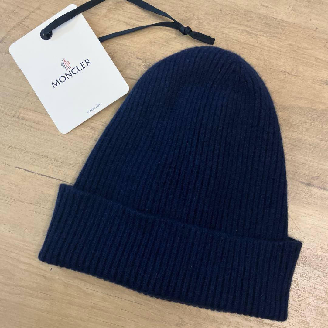 モンクレール ビーニー ダブルロゴ　カシミヤ混　ユニセックス　ネイビー
