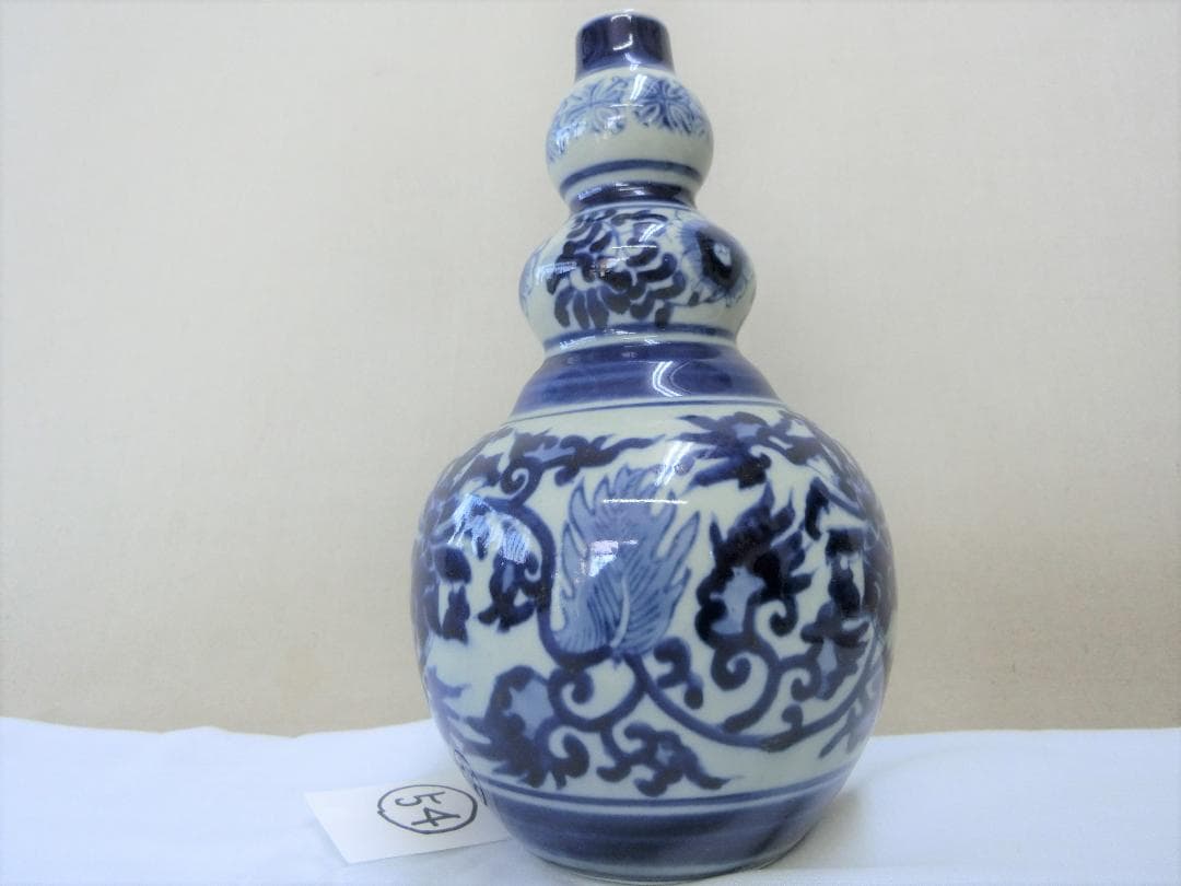 コレクション！【瓢箪徳利　ひさご型　花瓶　つる花染付文　花器・54】◆鑑賞陶磁器