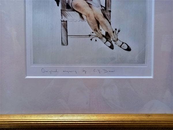 作者不詳サインはC.y bana　外国人画家による「踊り子」　リトグラフ　金縁額