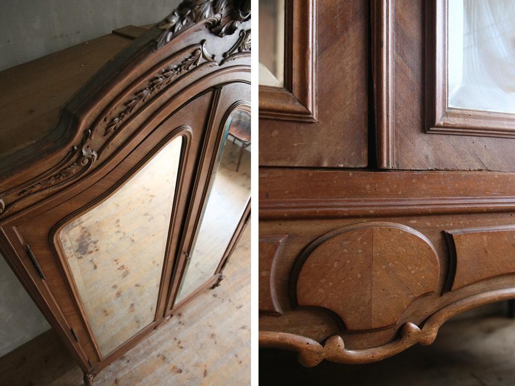 フランスアンティーク木製アルモワールキャビネット/ワードローブ食器棚75-237