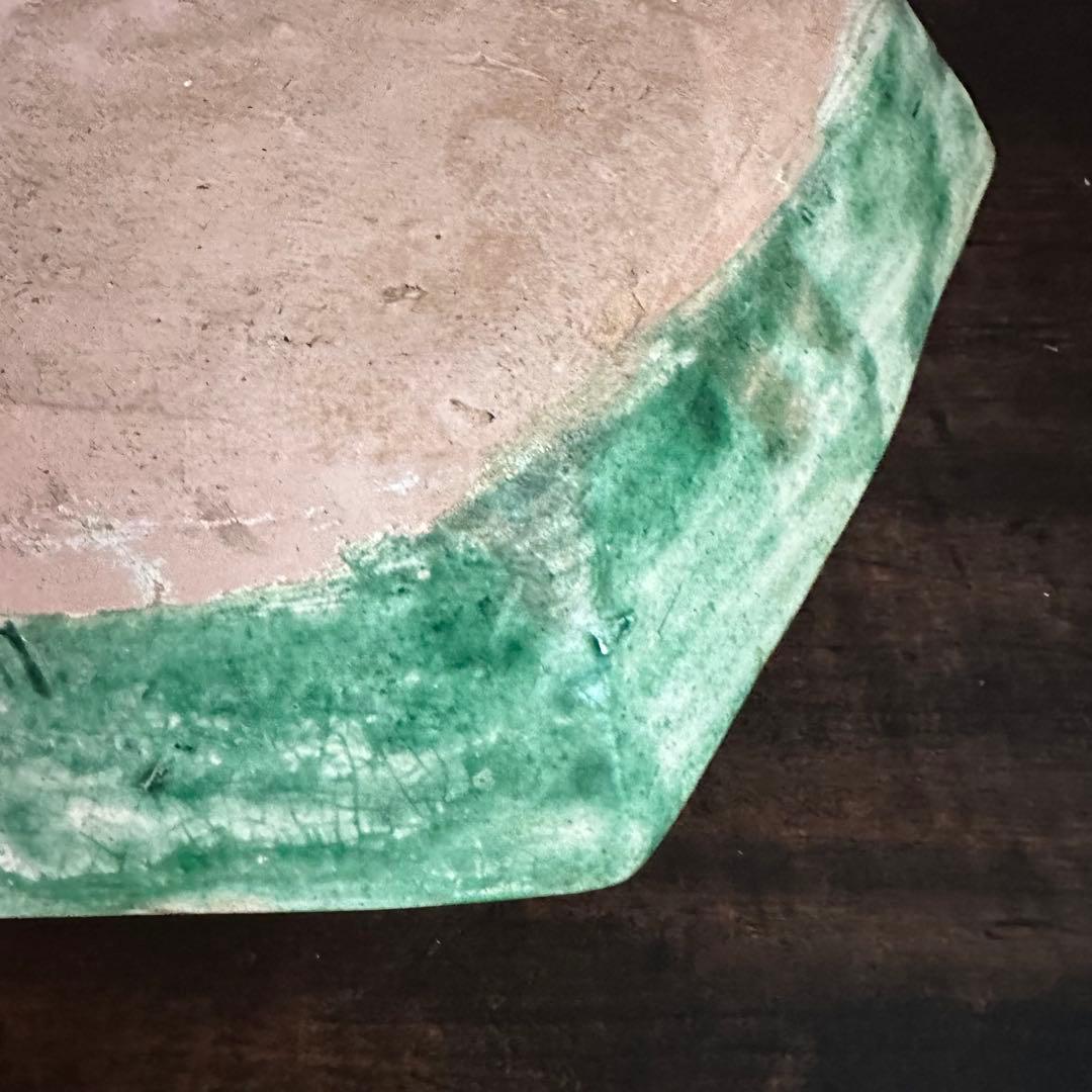 希少 遼代 三彩八角盤 清朝期 粉彩花の図 輪花台皿 中国古玩 中国美術 骨董品