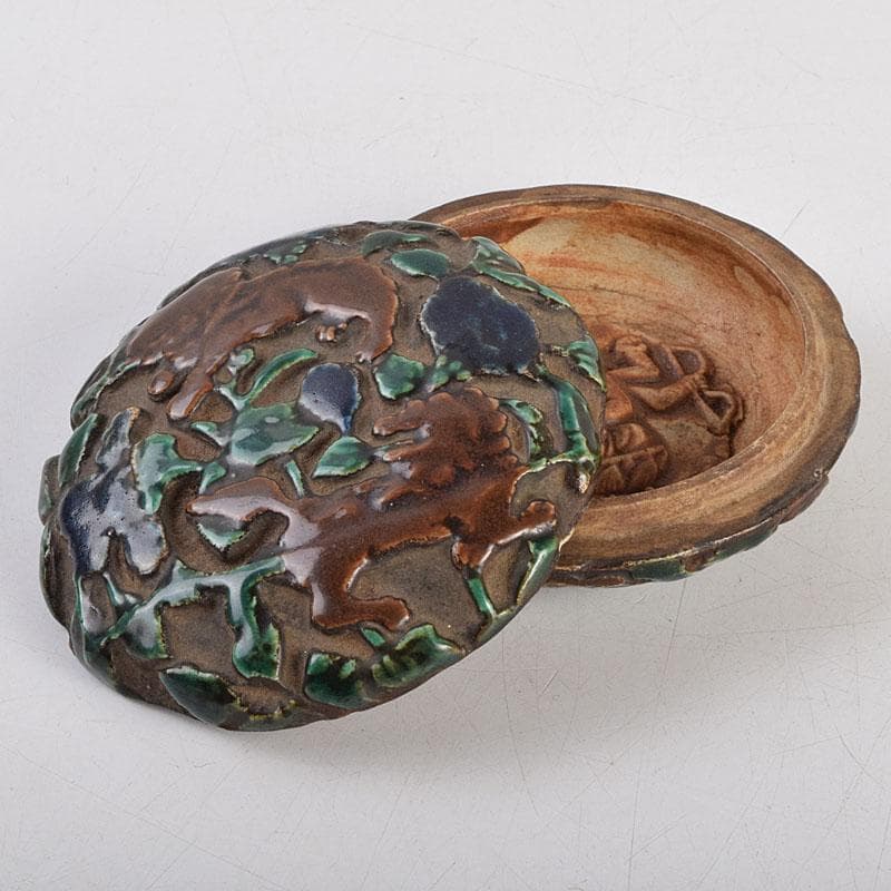 茶道具　交趾焼　獅子文　蓋裏仏像刻　懐中仏　香合　蓋物　C　R9390