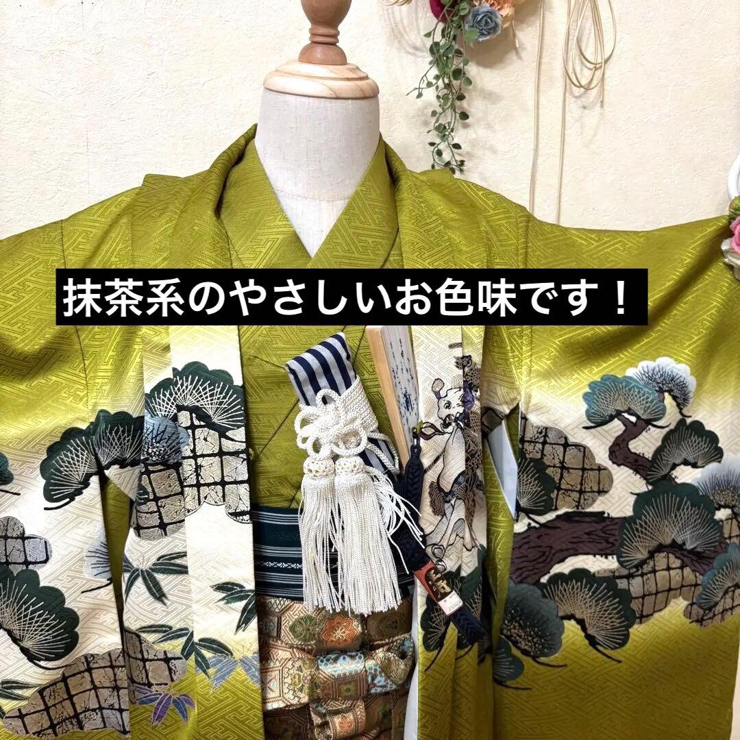 七五三五歳‼️男の子 袴 完全️フルセット‼️お家から無 黄緑抹茶系 冠馬将軍 美品‼️